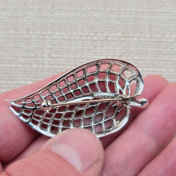 Sterling Silver Large Nature Leaf Pin Brooch B582 - Picture 4 of 6